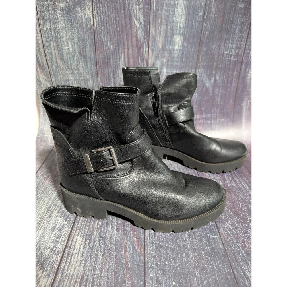 Zodiac Women’s Black Ankle Boots Buckle Strap Zip Block Heel Size 9 M Gavin